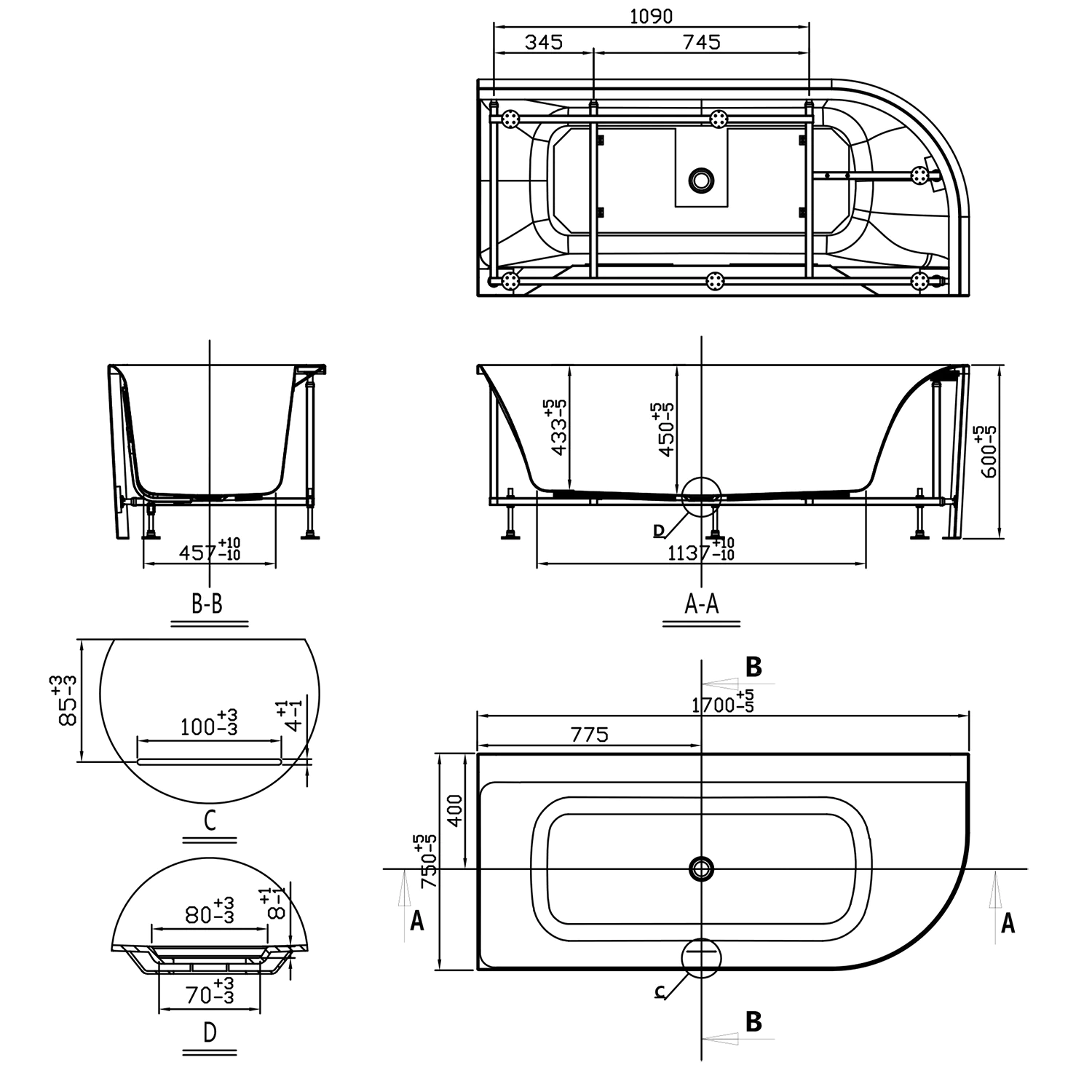 Ванна акриловая Azario Mist A 1700x750x600 пристенная, левосторонняя, в комплекте с сифоном и металлической рамой (AZ-8649-A-1.7) — фото №6