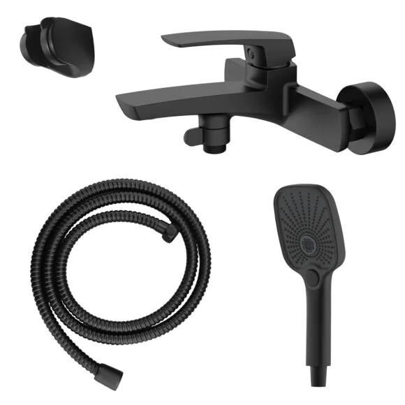 Смеситель для ванны Azario Conda с ручным душем, керамический картридж, шланг 150 см, черный матовый (AZ-K3011B)