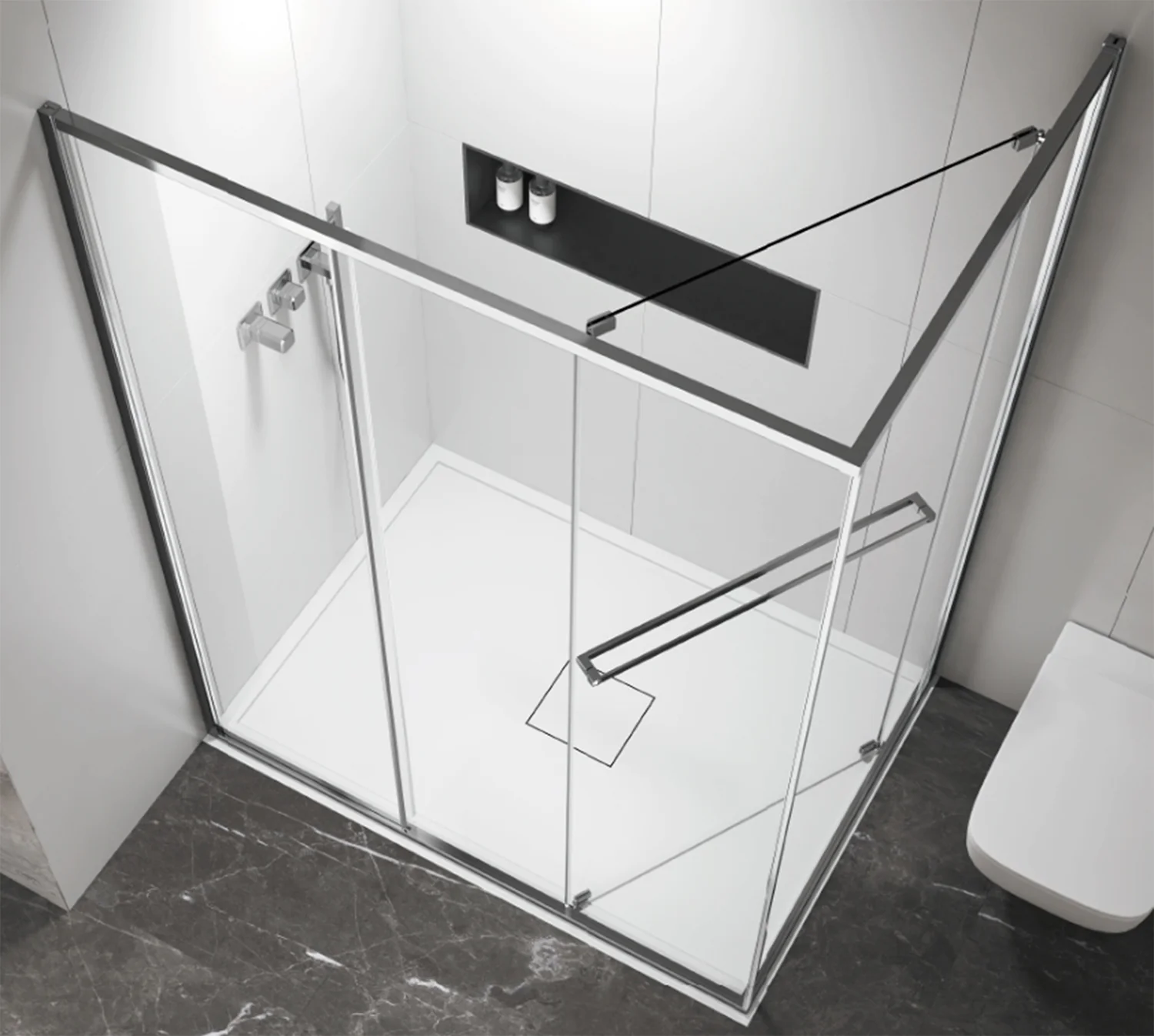 Душевое ограждение Azario MONAKO 900х900х1950 сдвижная дверь, прозрачное стекло 6 мм, профиль графит матовый (AZ-L47-90-MGR-CL) — фото №2