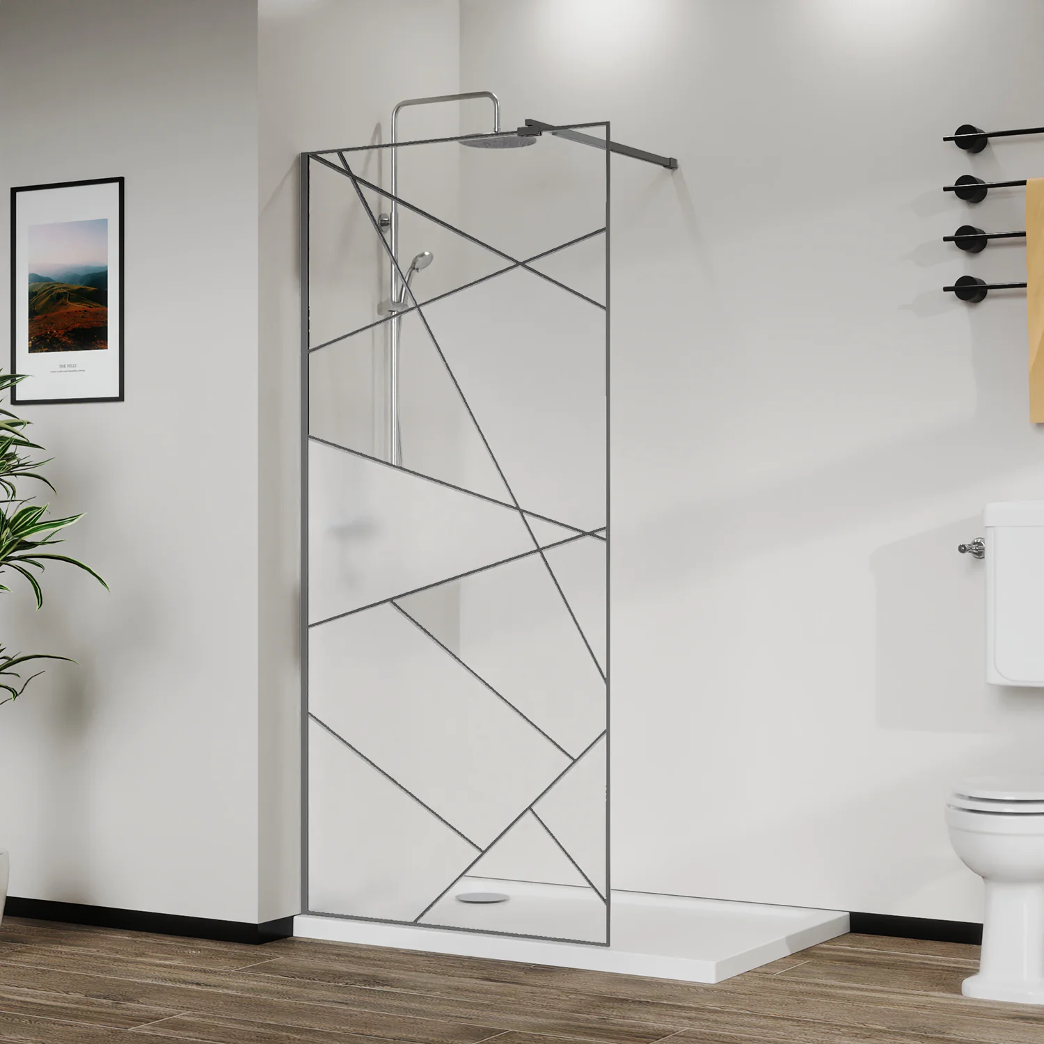 Душевая перегородка Azario Walk-in 1200×1950 в рамке, графический принт, толщина стекла 8 мм, профиль графит матовый (AZ-271-120-MGR-CGP) — фото №2