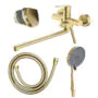 Смеситель для ванны Azario Alanti керамический картридж, длинный излив, с ручным душем, шланг 150 см, золото матовое (AZ-K1732MG)