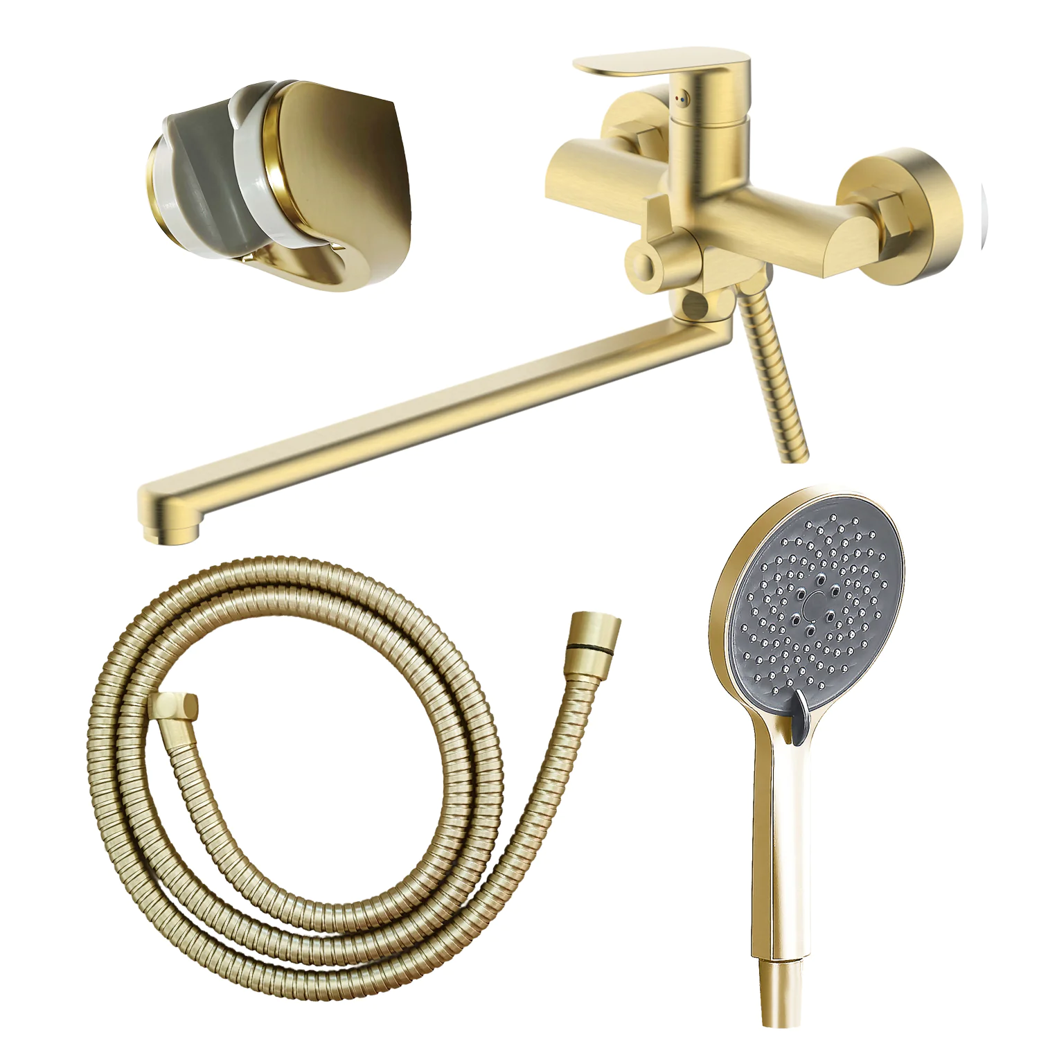 Смеситель для ванны Azario Alanti керамический картридж, длинный излив, с ручным душем, шланг 150 см, золото матовое (AZ-K1732MG) — фото №1