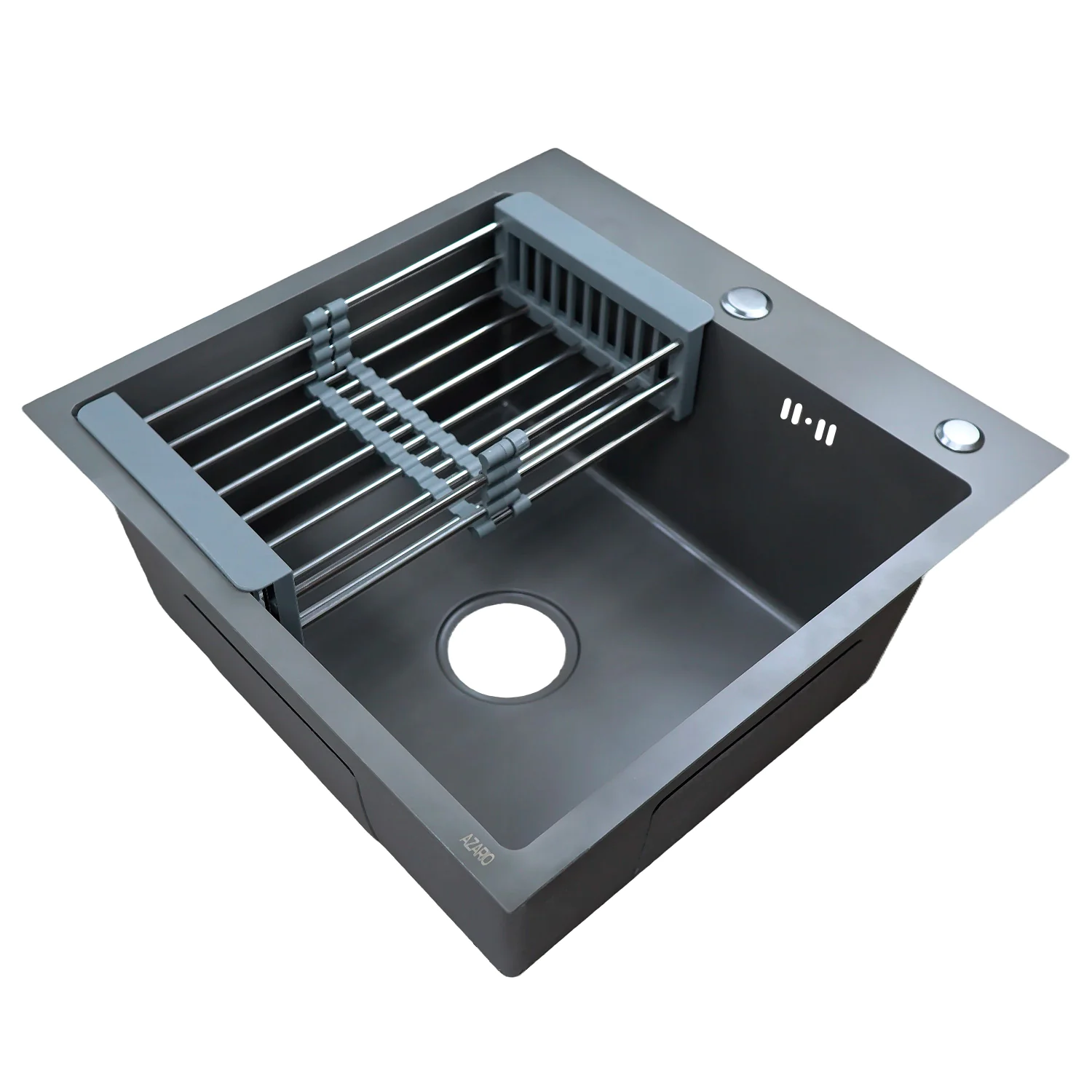 Кухонная мойка AZARIO NICOLE 500х500х220 нержавеющая сталь, в комплекте сифон, диспенсер, коландер, серая соты (AZG5050H) — фото №6