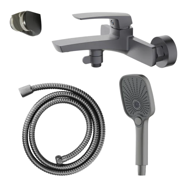Смеситель для ванны Azario Conda с ручным душем, керамический картридж, шланг 150 см, графит (AZ-K3011GR)