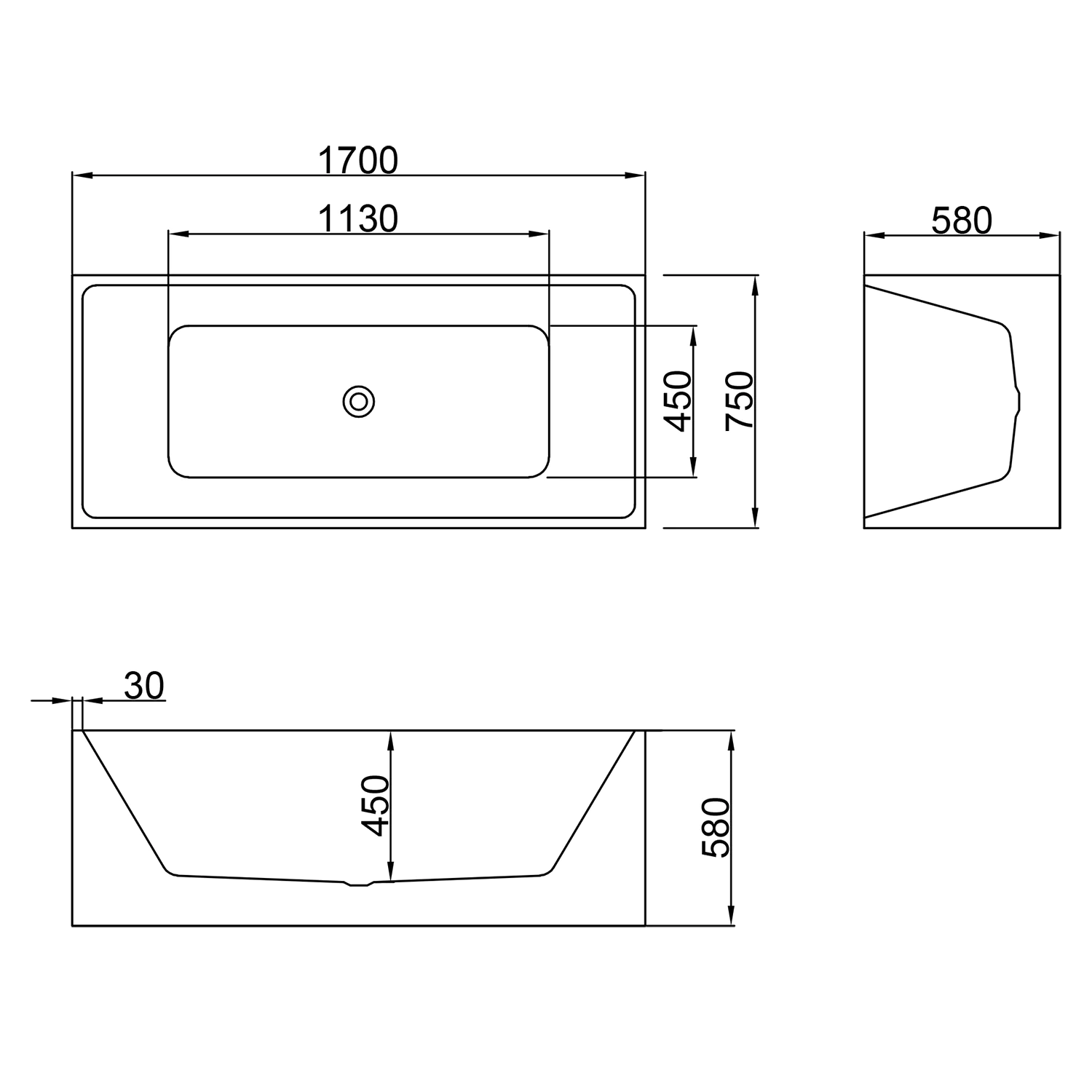 Ванна акриловая Azario MODERN 1700x750x580 отдельностоящая, в комплекте с сифоном и металлической рамой (AZ-6601-17075) — фото №5