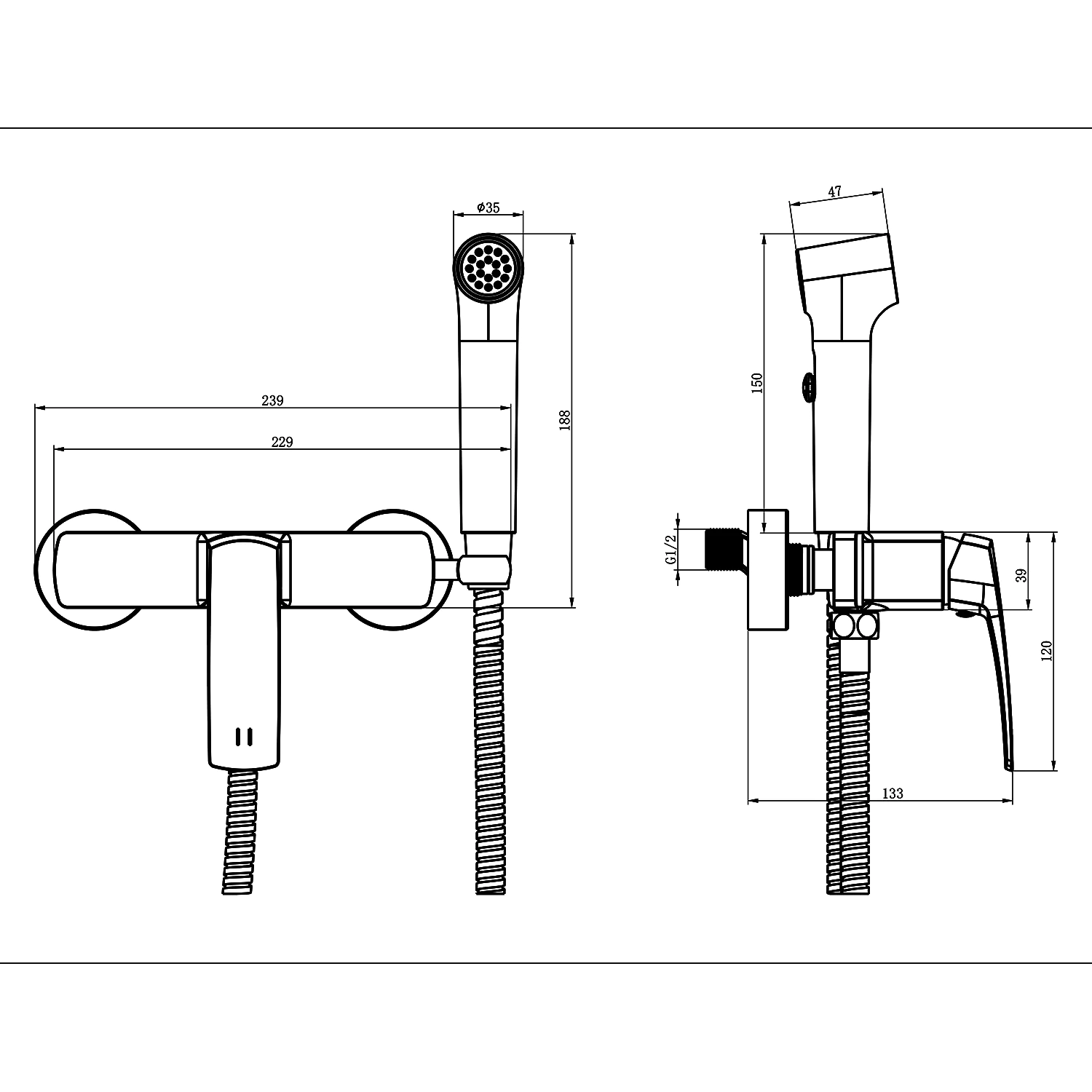 Гигиенический душ Azario Conda со смесителем, керамический картридж, шланг 150 см, графит (AZ-K2511GR) — фото №6