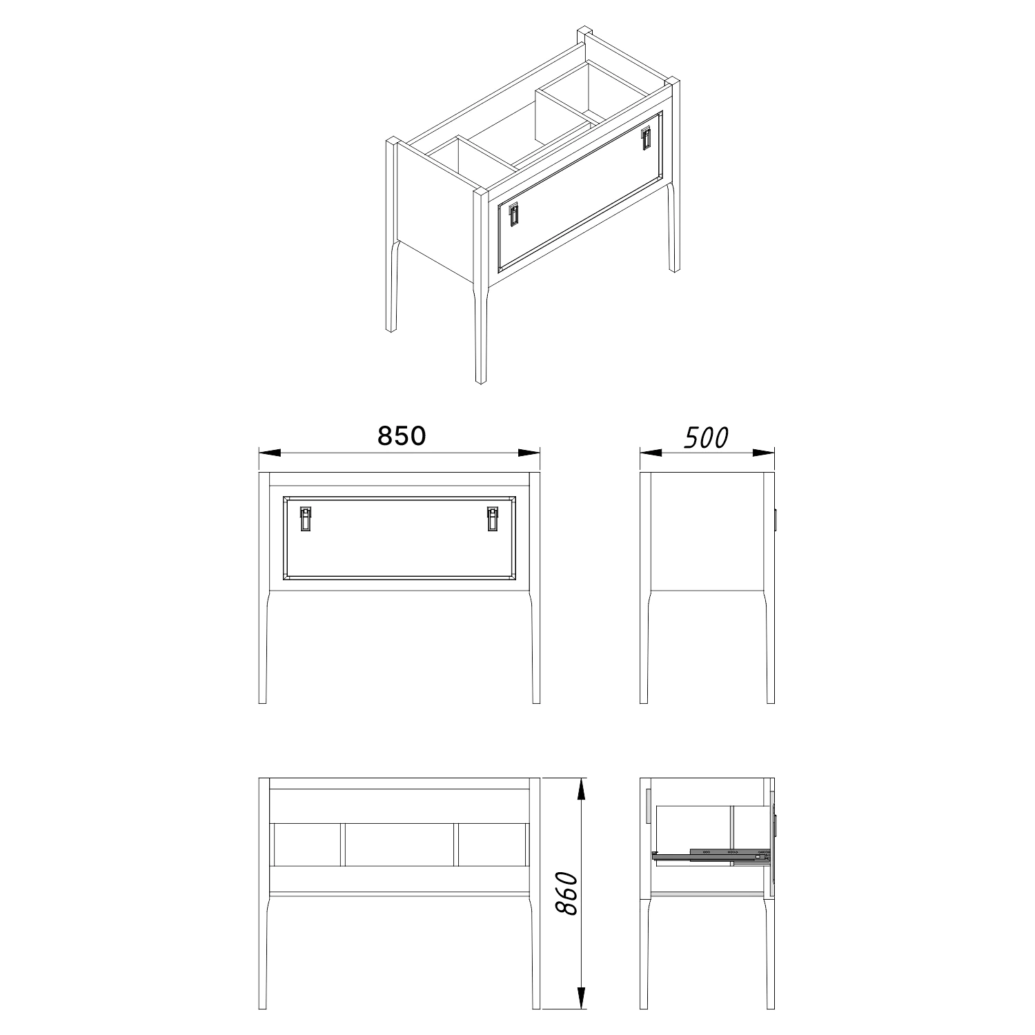 Комплект Тумба Azario RIO 85 напольная, с раковиной Дуглас 85, ручки серебро, цвет серый матовый (CS00104012) — фото №2