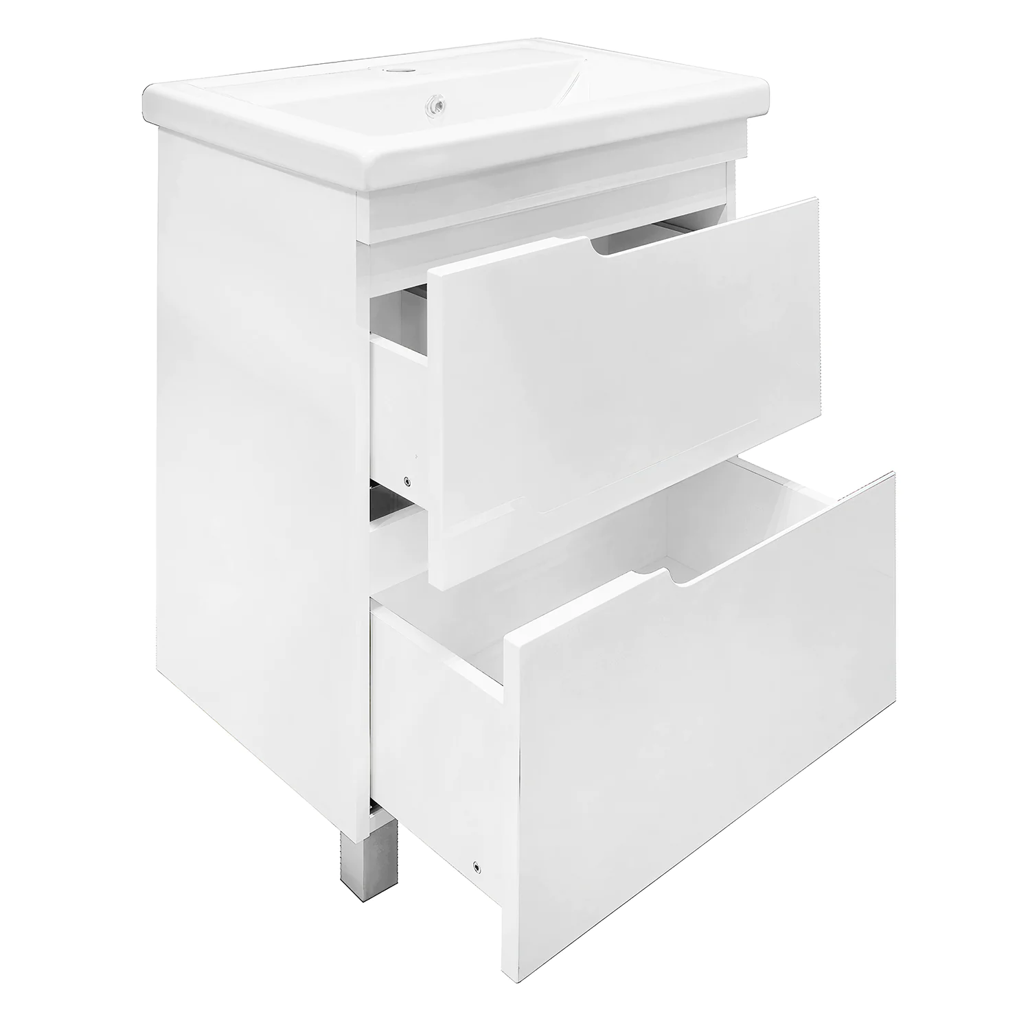 Комплект Тумба Azario KANTRI 60/2Н 605х405х870 напольная, с раковиной Фостер 60, белый глянец (CS00097250) — фото №2