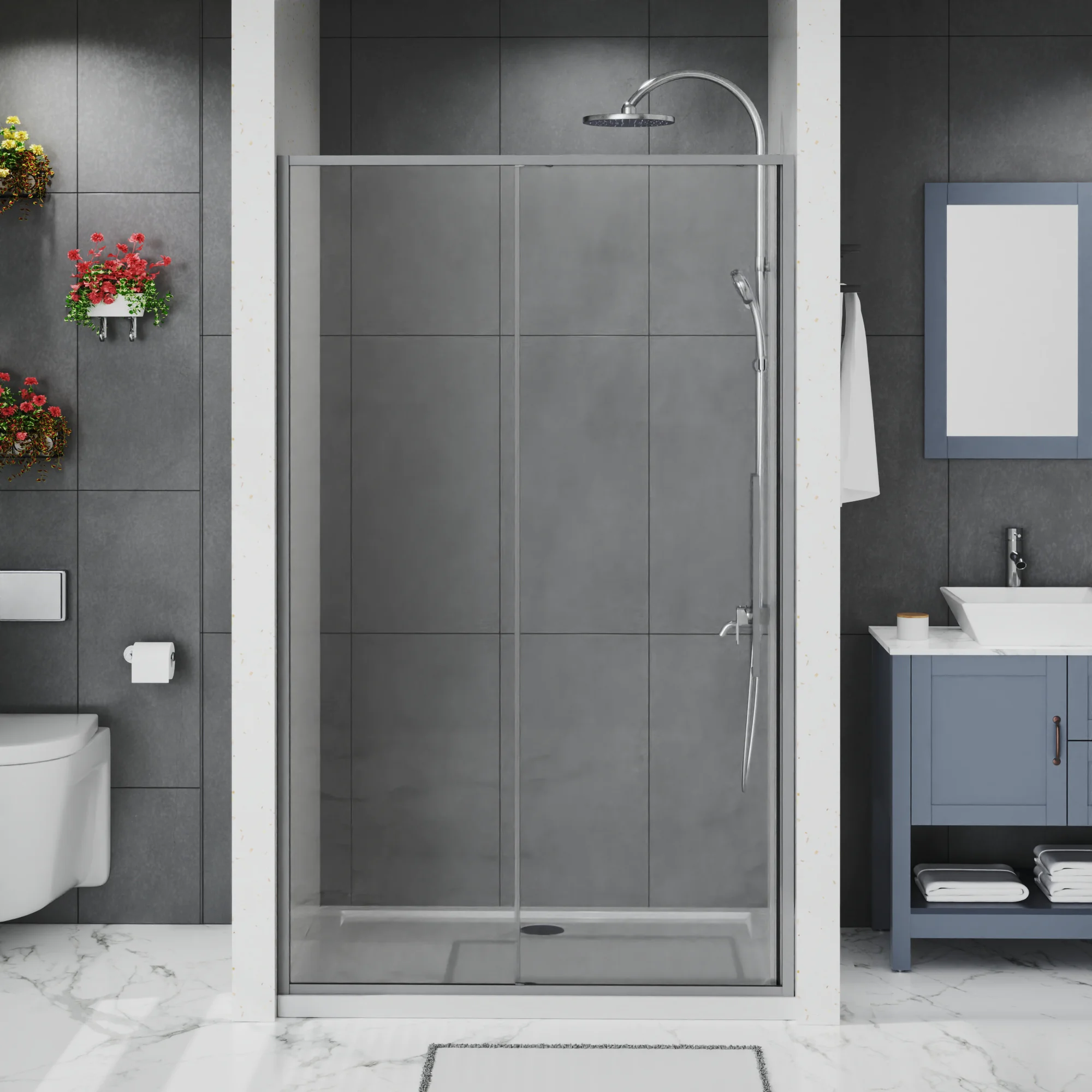 Душевая дверь Azario SHANGHAI 1300х1950 раздвижная, прозрачное стекло 6 мм, профиль матовый графит (AZ-Y43-130-MGR-CL) — фото №2