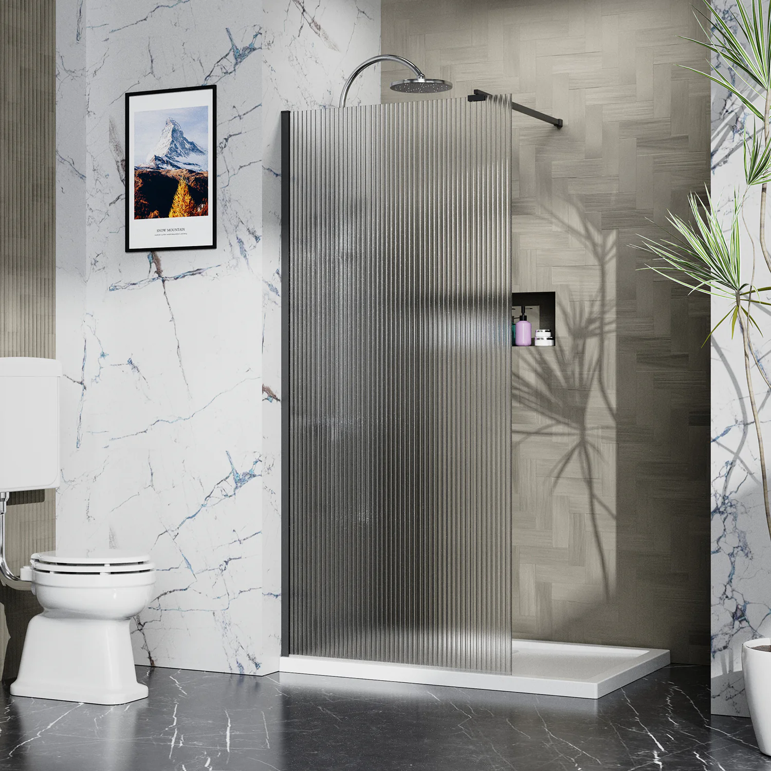 Душевая перегородка Azario Walk-in 900х1950 рифленое стекло 8 мм, профиль черный матовый (AZ-251-90-MB-CRF) — фото №2