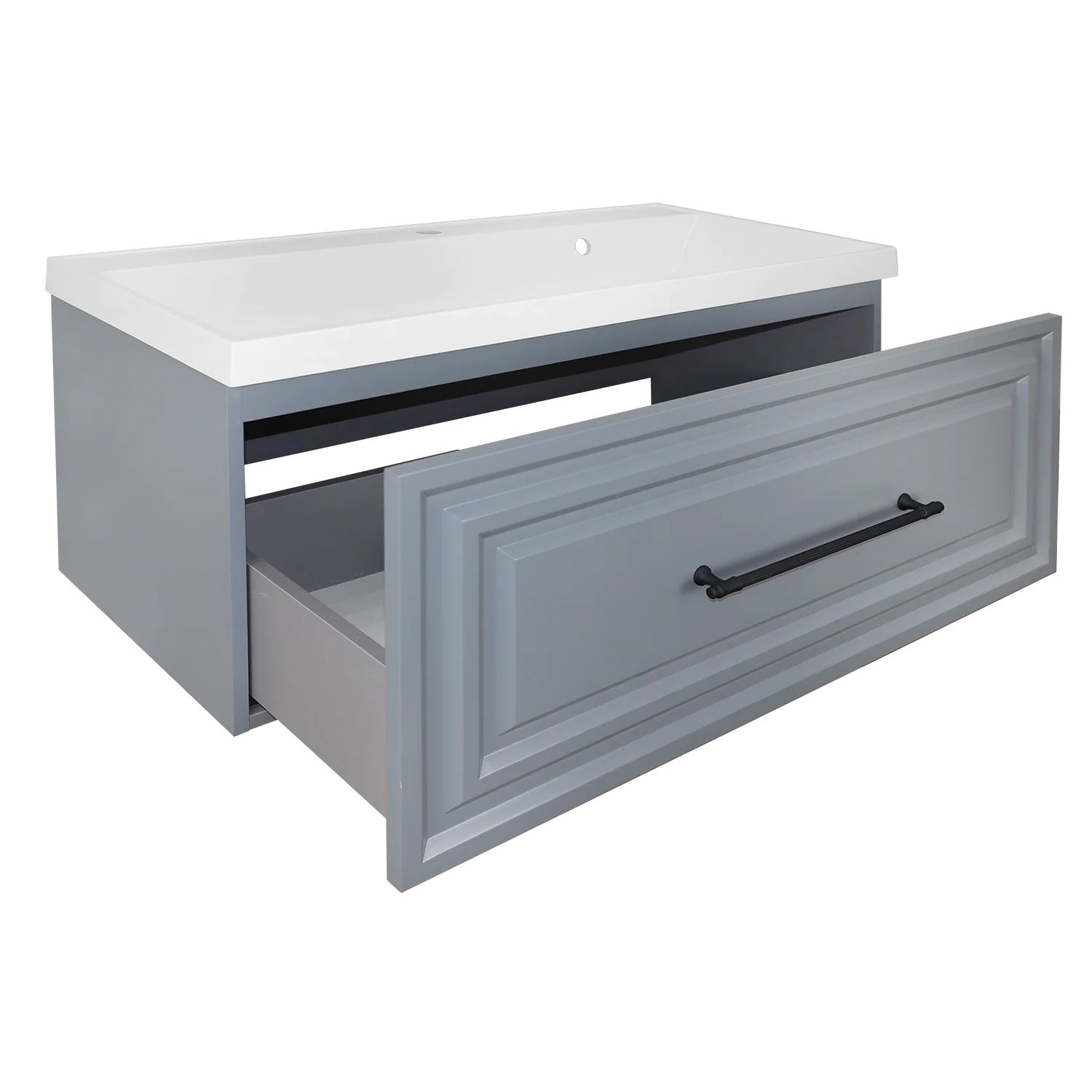 Комплект Тумба Azario LAURA 100 1000х450х455 подвесная, с раковиной CLASSIK 100, серый матовый, фурнитура черная (CS00104005) — фото №2