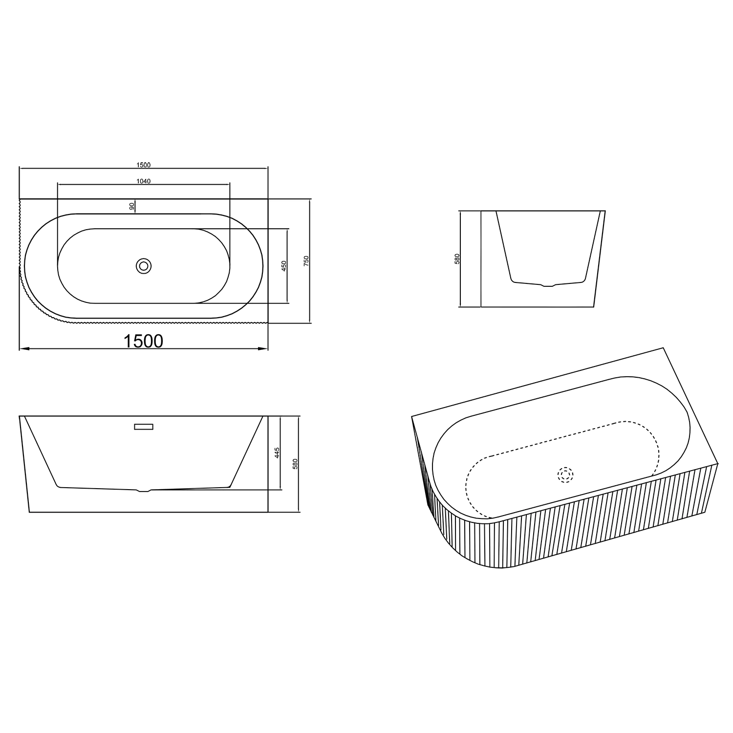 Ванна акриловая Azario LAGO GARDA 1500х750х580 пристенная, рифленая, правосторонняя, в комплекте с сифоном и металлической рамой (AZ-6724-A2 R 15075) — фото №6