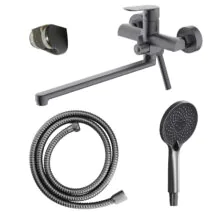 Смеситель для ванны Azario Alanti керамический картридж, длинный излив, с ручным душем, шланг 150 см, графит (AZ-K1732GR)