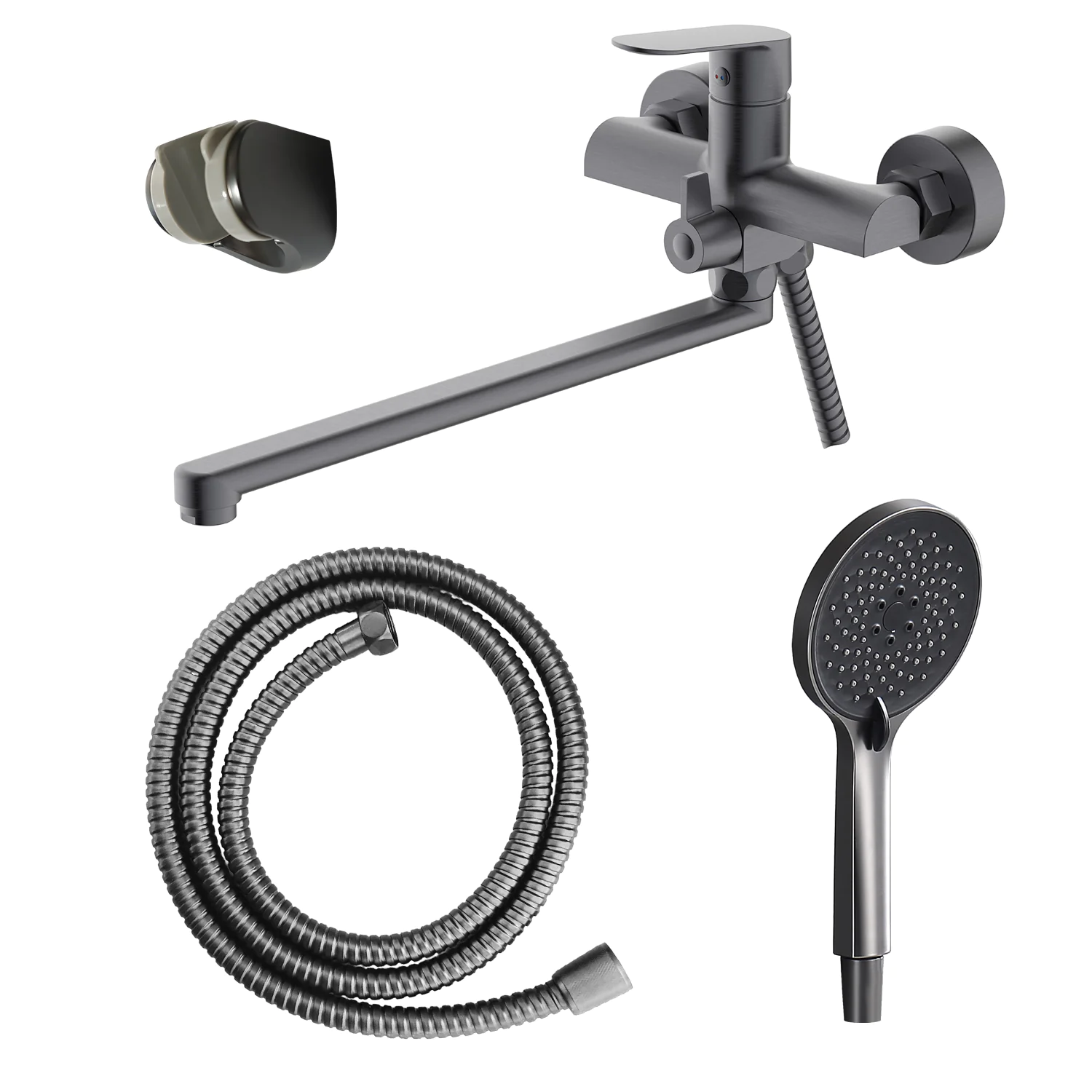 Смеситель для ванны Azario Alanti керамический картридж, длинный излив, с ручным душем, шланг 150 см, графит (AZ-K1732GR) — фото №1