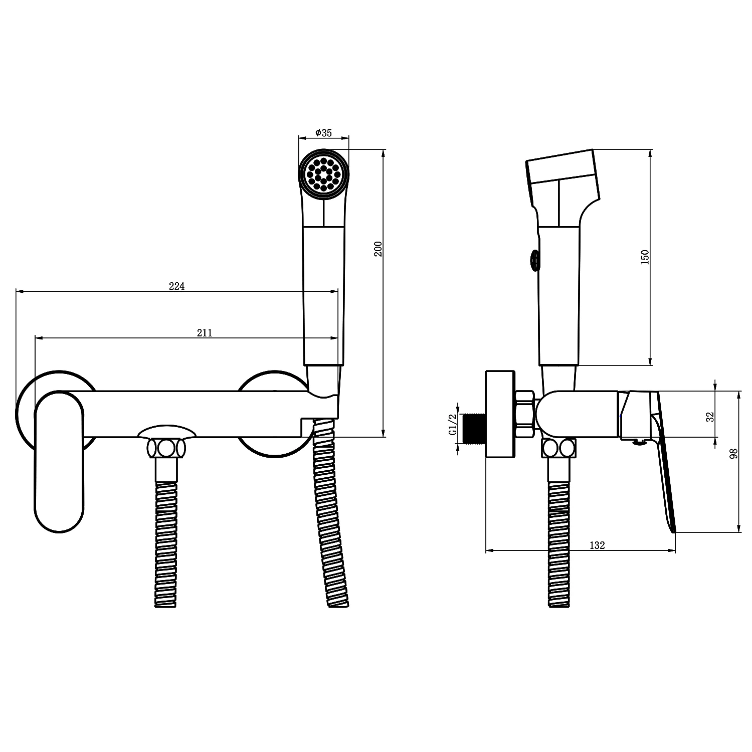 Гигиенический душ Azario Alanti со смесителем, керамический картридж, однорычажный, шланг 150 см, черный матовый (AZ-K2532B) — фото №5