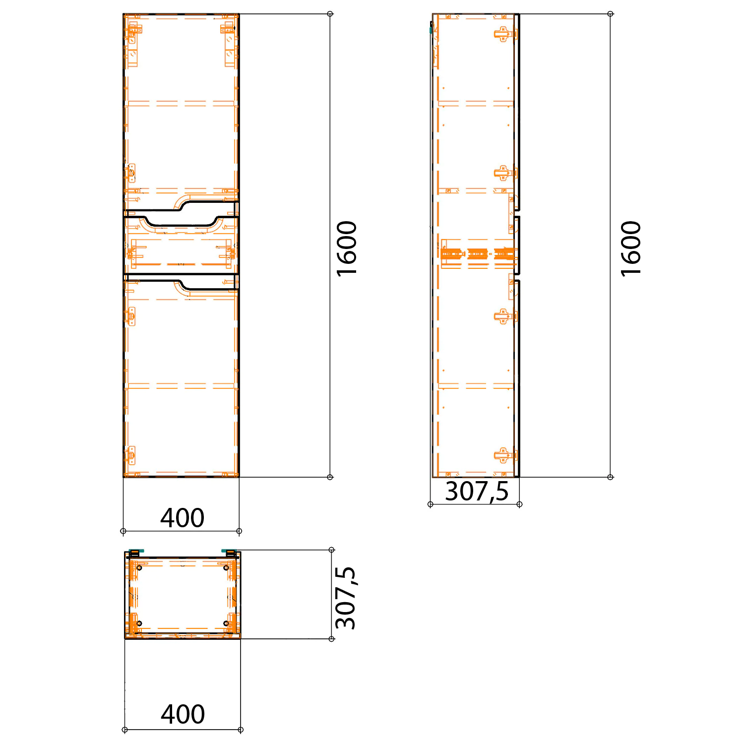 Пенал Azario KANTRI 40 400х307х1600 подвесной, левосторонний, белый глянец (CS00097264) — фото №5