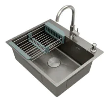 Кухонная мойка AZARIO NICOLE 600х500х220 нержавеющая сталь, в комплекте сифон, диспенсер, коландер, серая соты (AZG6050H)