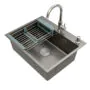 Кухонная мойка AZARIO NICOLE 500х500х220 нержавеющая сталь, в комплекте сифон, диспенсер, коландер, серая соты (AZG5050H)