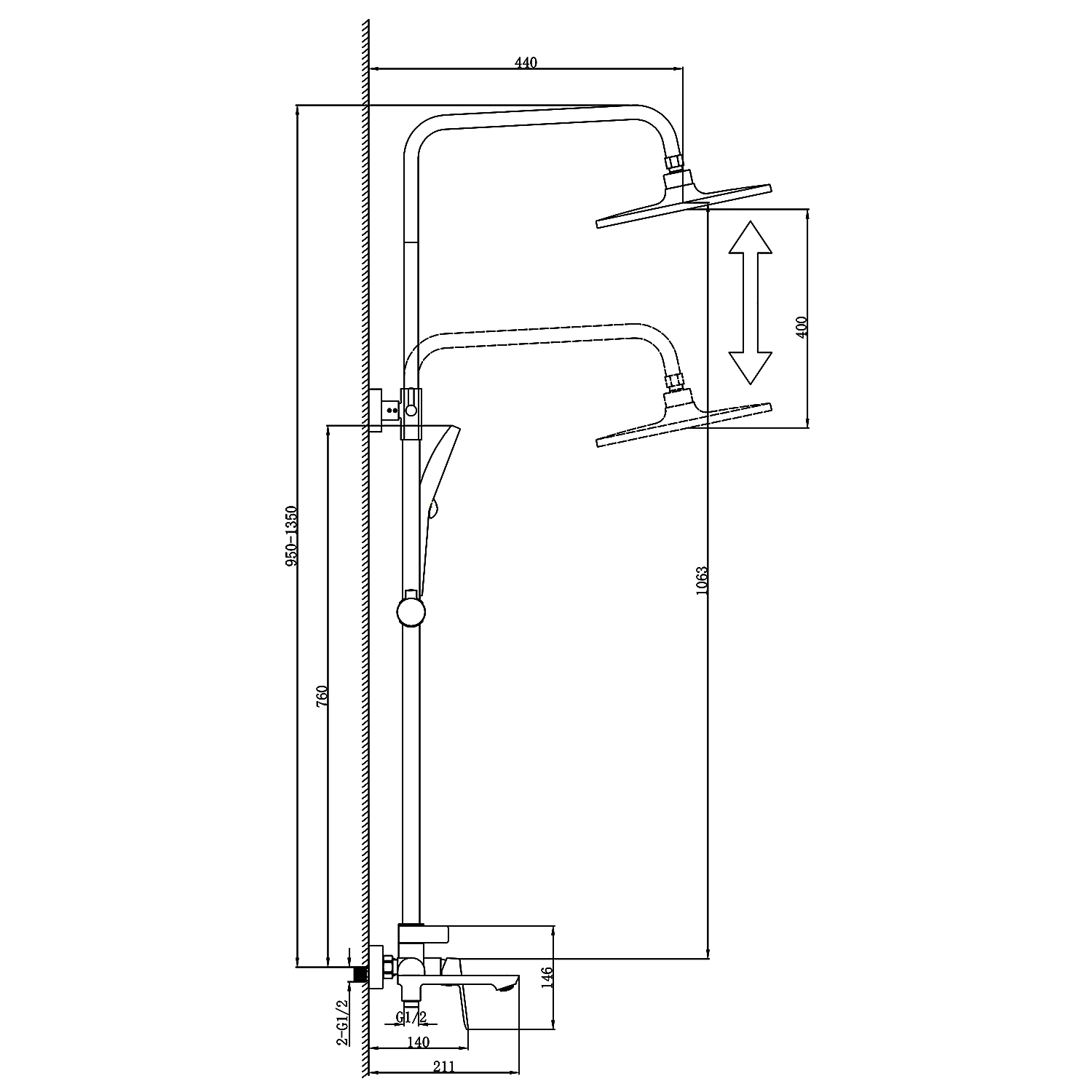 Душевая система Azario Alanti с круглым тропическим душем, керамический картридж, шланг 150 см, хром (AZ-K2332) — фото №6