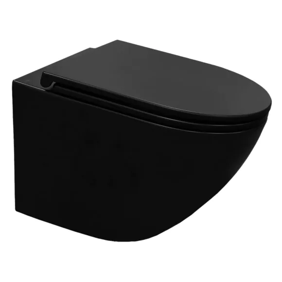 Унитаз подвесной Azario Grado 370х490х360 безободковый, слив «Скрытое Торнадо», с быстросъемным сидением микролифт, черный матовый (AZ-0046-UQ3-MB)
