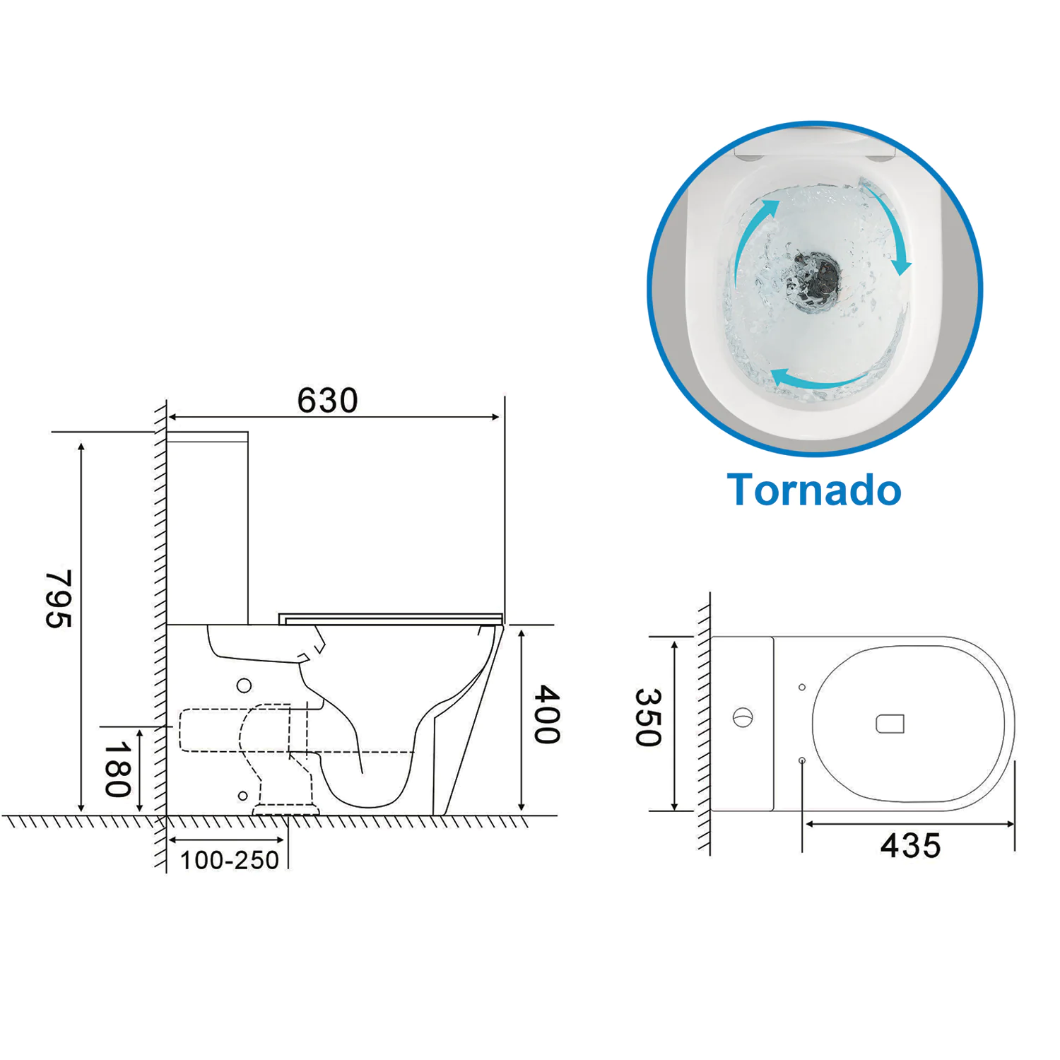 Унитаз-компакт Azario LANDER 350х630х795 напольный, безободковый, слив «Торнадо» с быстросъемным сиденьем «Микролифт» (AZ-1257A) — фото №15