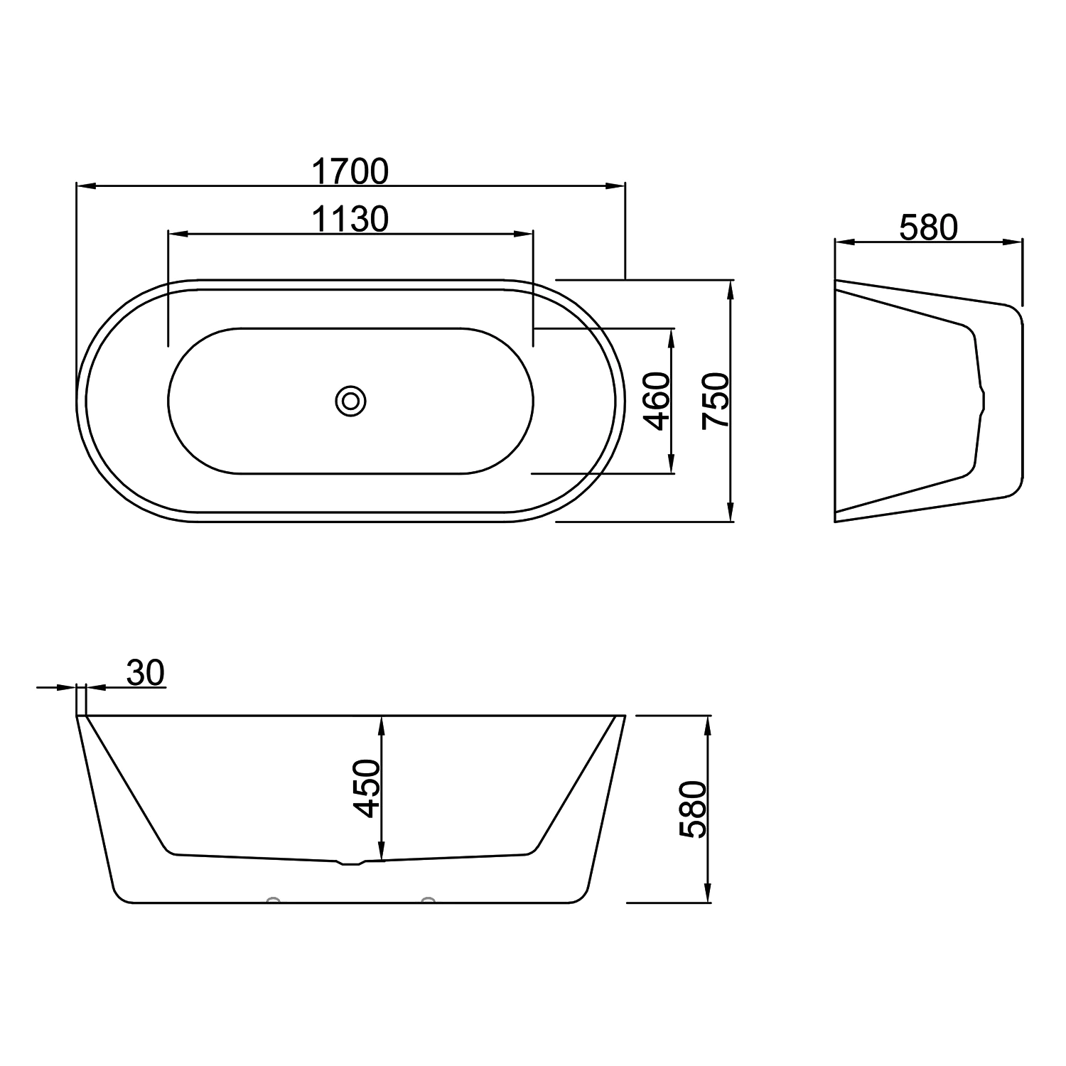 Ванна акриловая Azario RICH 1700x750x580 отдельностоящая, в комплекте с сифоном и металлической рамой, цвет белый (AZ-6605-17075) — фото №6