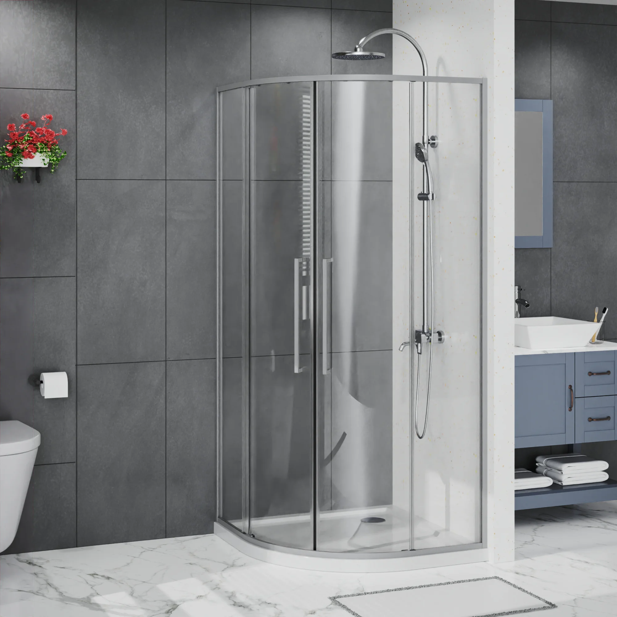 Душевое ограждение Azario SHANGHAI 900х900х1950 четверть круга, прозрачное стекло 6 мм, профиль графит матовый (AZ-S43-90-MGR-CL) — фото №2