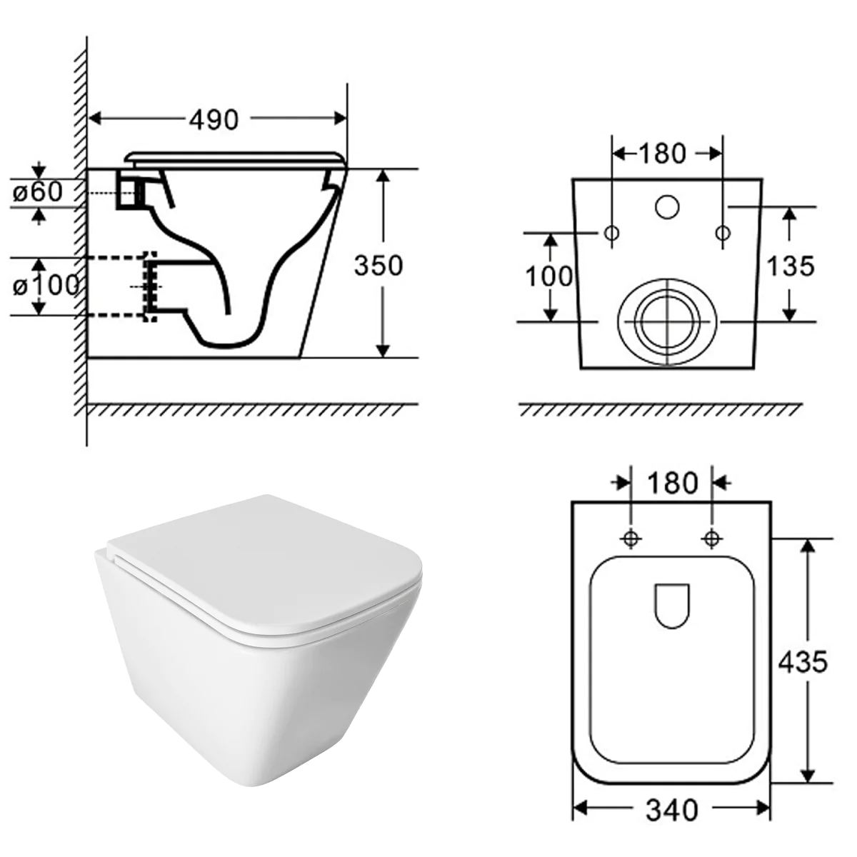 Унитаз подвесной Azario PRO 340х490х350 безободковый, слив «скрытое Торнадо», в комплекте с быстросъемным сидением микролифт (PRO-002 UQ3) — фото №14
