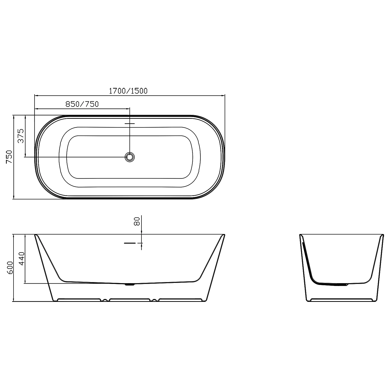 Ванна акриловая Azario Crisp 1500x750x600 отдельностоящая, в комплекте с сифоном и металлической рамой (AZ-8692-1.5) — фото №3