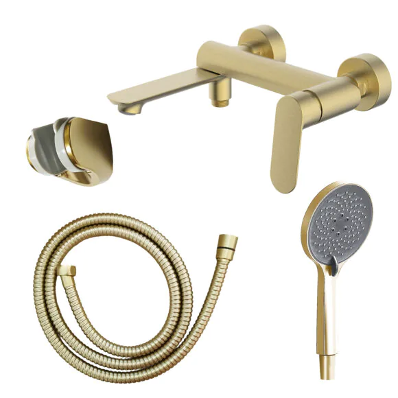 Cмеситель для ванны Azario Alanti с ручным душем, керамический картридж, шланг 150 см, золото матовое (AZ-K3032MG)