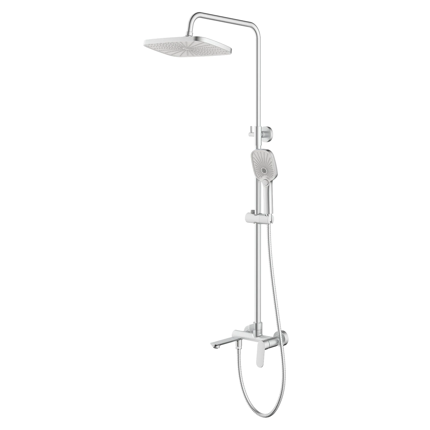Душевая система Azario Alanti с квадратным тропическим душем, керамический картридж, шланг 150 см, сатин (AZ-K2332-1BN) — фото №1