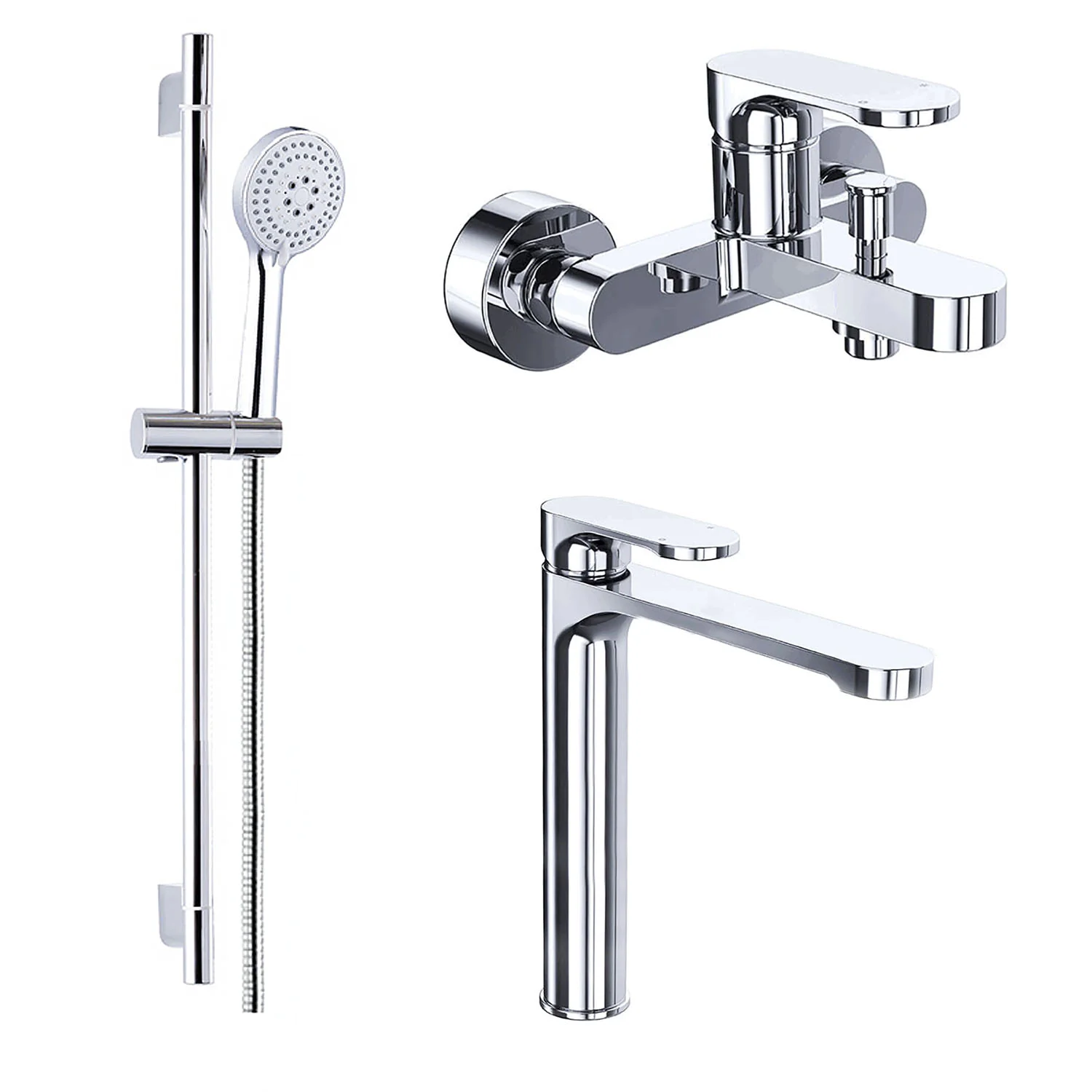 Набор смесителей 3 в 1 для ванны Azario VIANO, хром (AZ-15830501+AZ-15834551+AZ-15782010) — фото №1