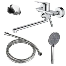 Смеситель для ванны Azario Lursy керамический картридж, длинный излив, с ручным душем, шланг 150 см, хром (AZ-K1749)