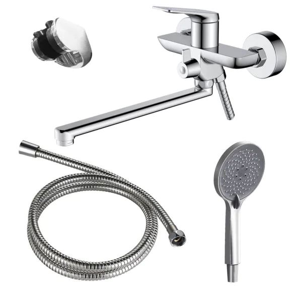 Смеситель для ванны Azario Lursy керамический картридж, длинный излив, с ручным душем, шланг 150 см, хром (AZ-K1749)