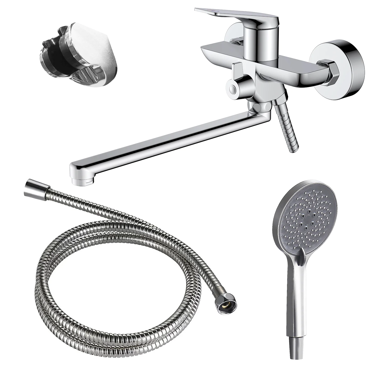 Смеситель для ванны Azario Lursy керамический картридж, длинный излив, с ручным душем, шланг 150 см, хром (AZ-K1749) — фото №1