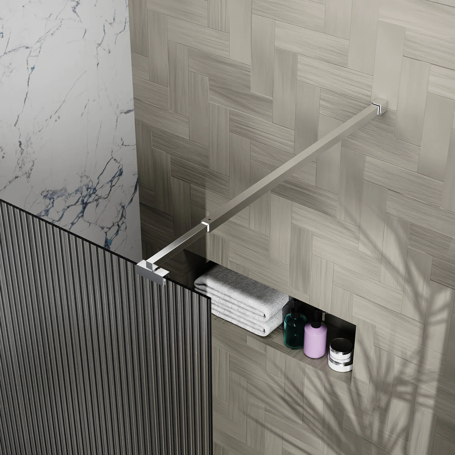 Душевая перегородка Azario Walk-in 1100х1950 рифленое стекло 8 мм, профиль графит матовый (AZ-251-110-MGR-CRF) — фото №4