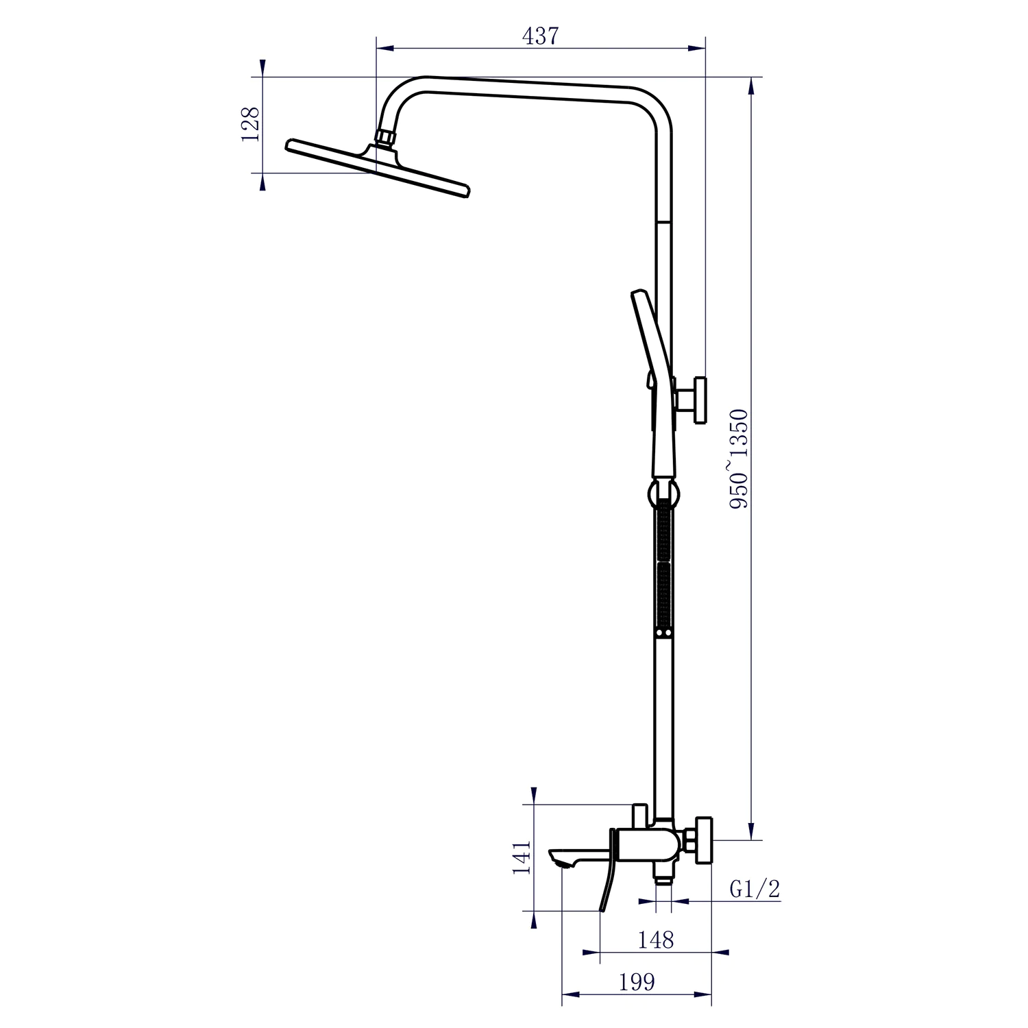Душевая система Azario Escaro с квадратным тропическим душем, керамический картридж, шланг 150 см, сатин (AZ-K2374BN) — фото №8