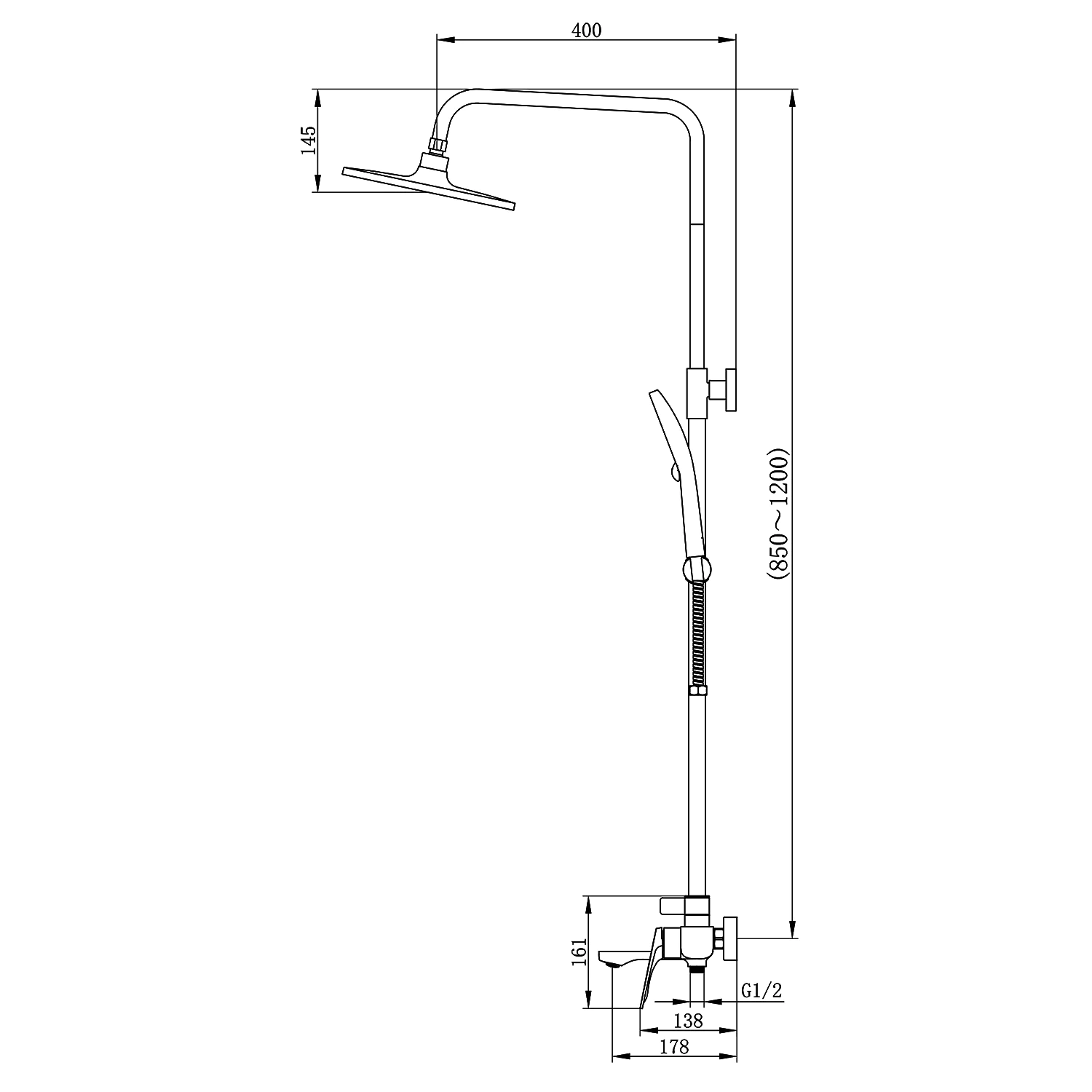 Душевая система Azario Lursy с квадратным тропическим душем, керамический картридж, шланг 150 см, сатин (AZ-K2349BN) — фото №8