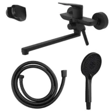 Смеситель для ванны Azario Lursy керамический картридж, длинный излив, с ручным душем, шланг 150 см, черный матовый (AZ-K1749B)