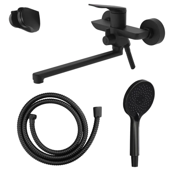 Смеситель для ванны Azario Lursy керамический картридж, длинный излив, с ручным душем, шланг 150 см, черный матовый (AZ-K1749B)