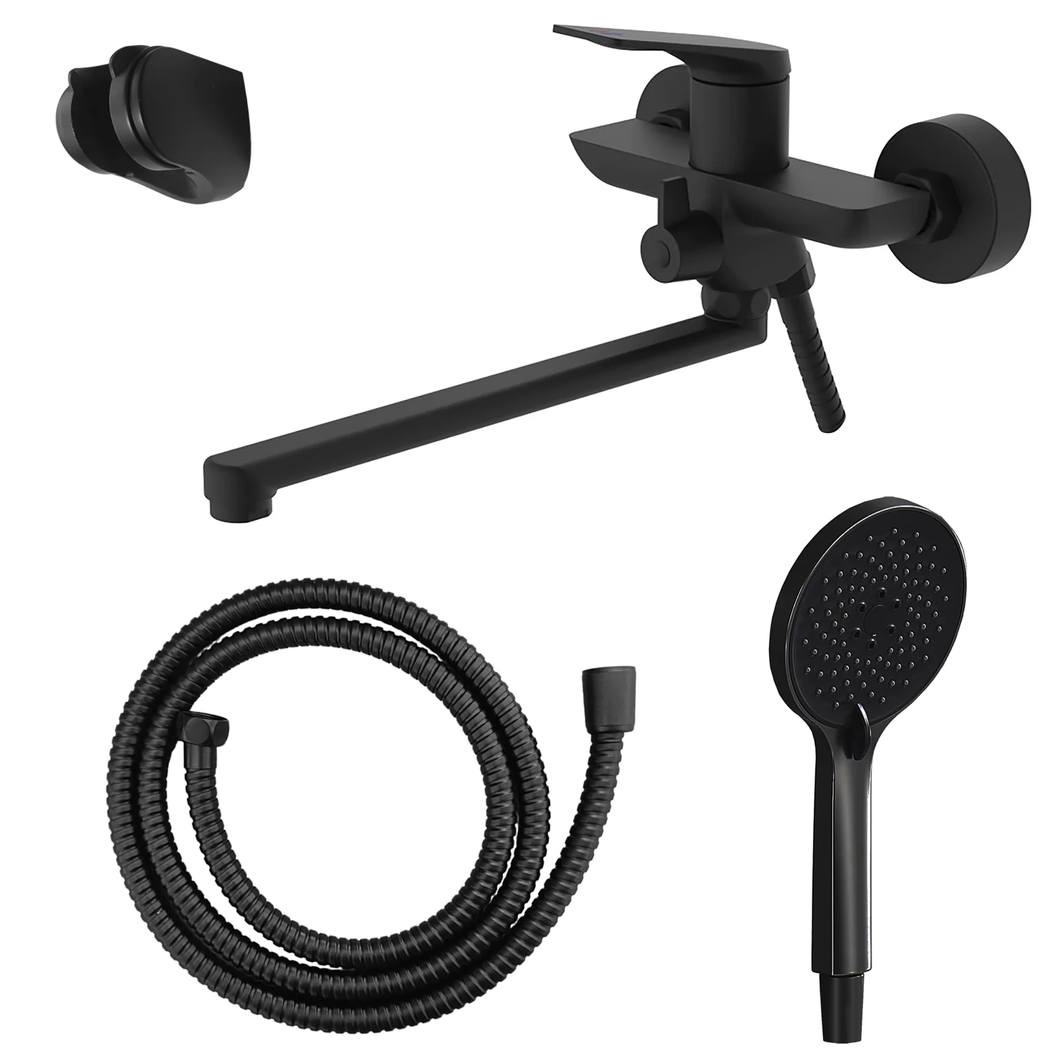 Смеситель для ванны Azario Lursy керамический картридж, длинный излив, с ручным душем, шланг 150 см, черный матовый (AZ-K1749B) — фото №1