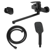 Смеситель для ванны Azario Conda керамический картридж, длинный излив, с ручным душем, шланг 150 см, черный матовый (AZ-K1711B)