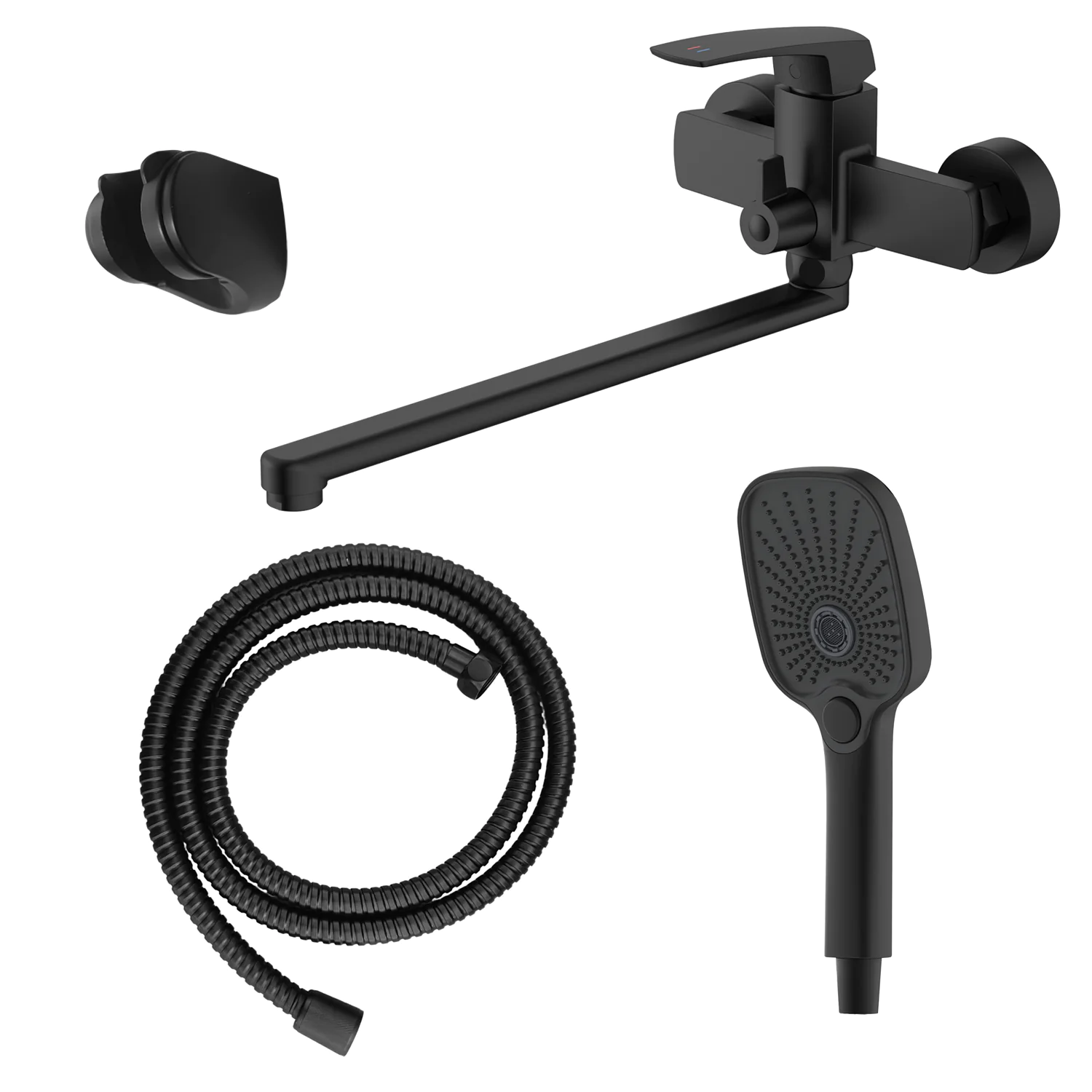 Смеситель для ванны Azario Conda керамический картридж, длинный излив, с ручным душем, шланг 150 см, черный матовый (AZ-K1711B) — фото №1