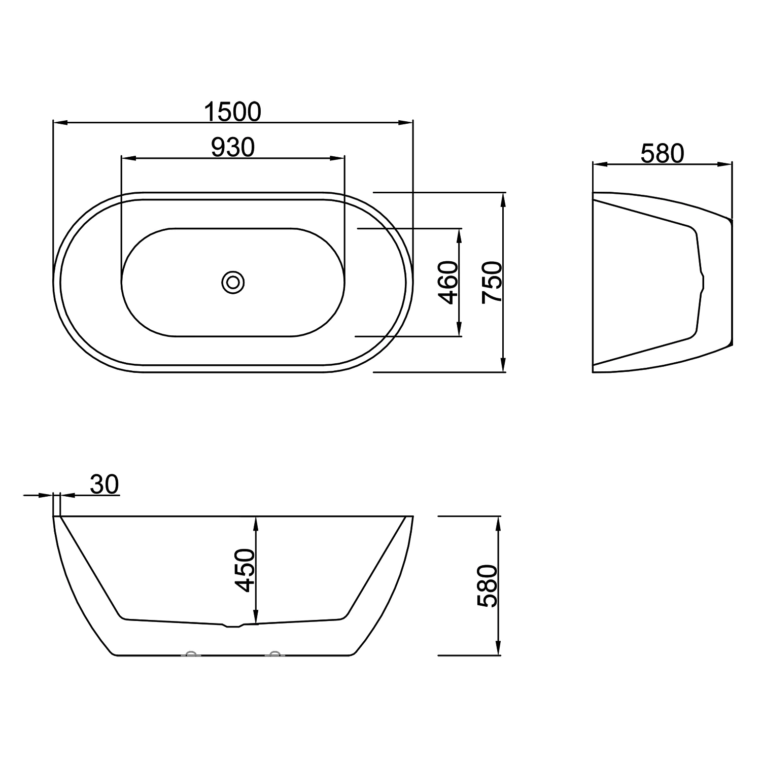 Ванна акриловая Azario BLANCA 1500x750x580 отдельностоящая, в комплекте с сифоном и металлической рамой, цвет белый (AZ-6602-15075) — фото №5