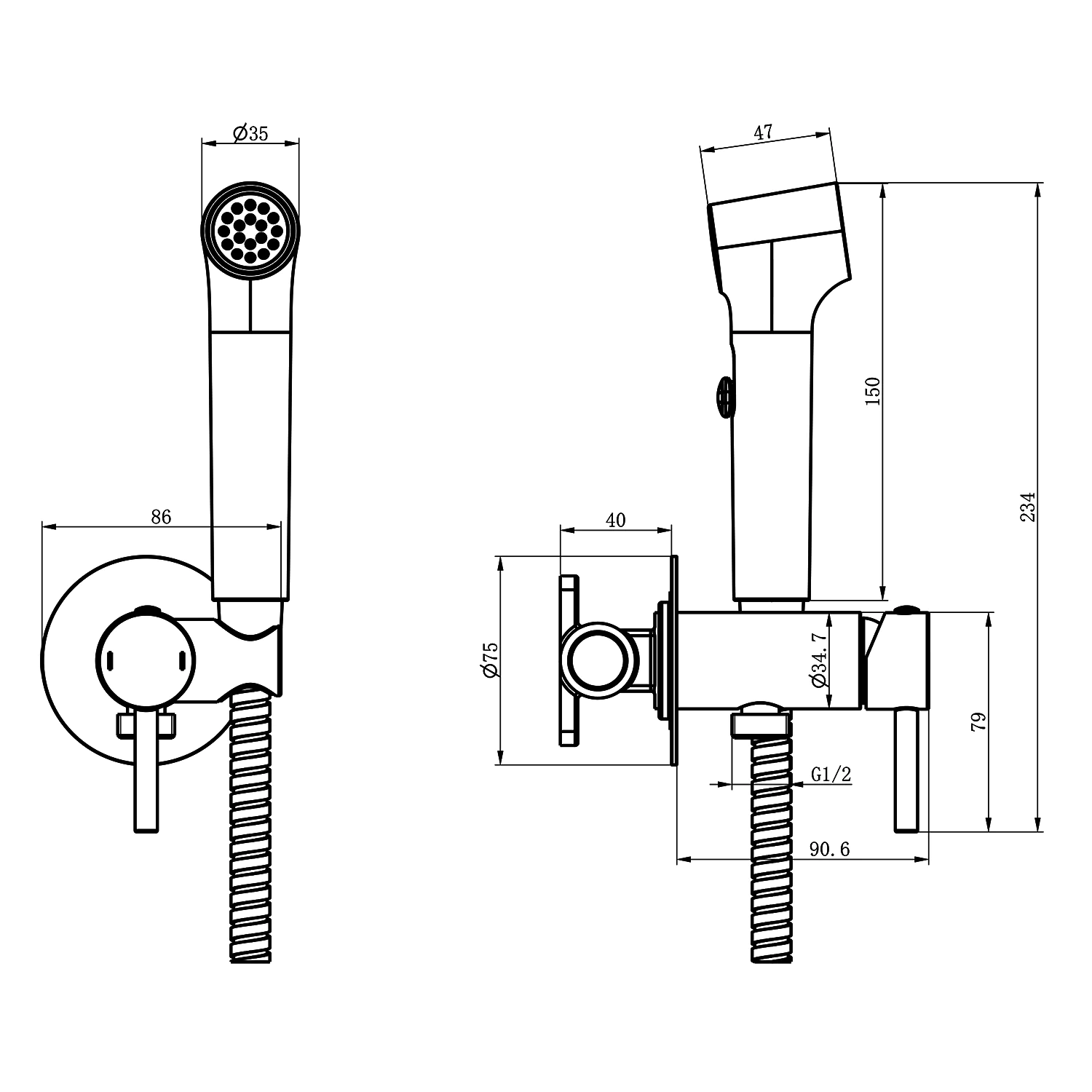 Гигиенический душ Azario Nyons со смесителем, скрытый монтаж, шланг 150 см, хром (AZ-KFX02) — фото №3