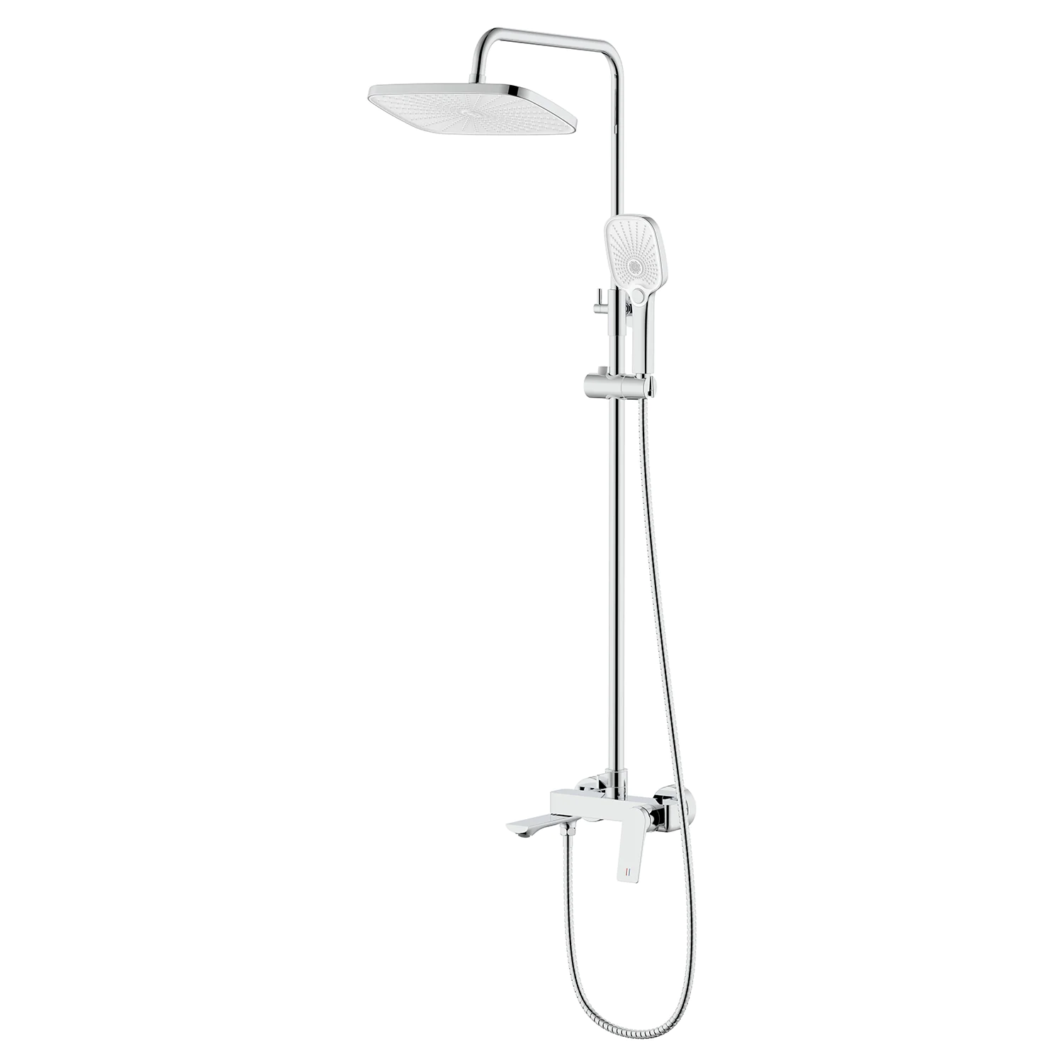 Душевая система Azario Lursy с квадратным тропическим душем, керамический картридж, шланг 150 см, хром (AZ-K2349) — фото №1
