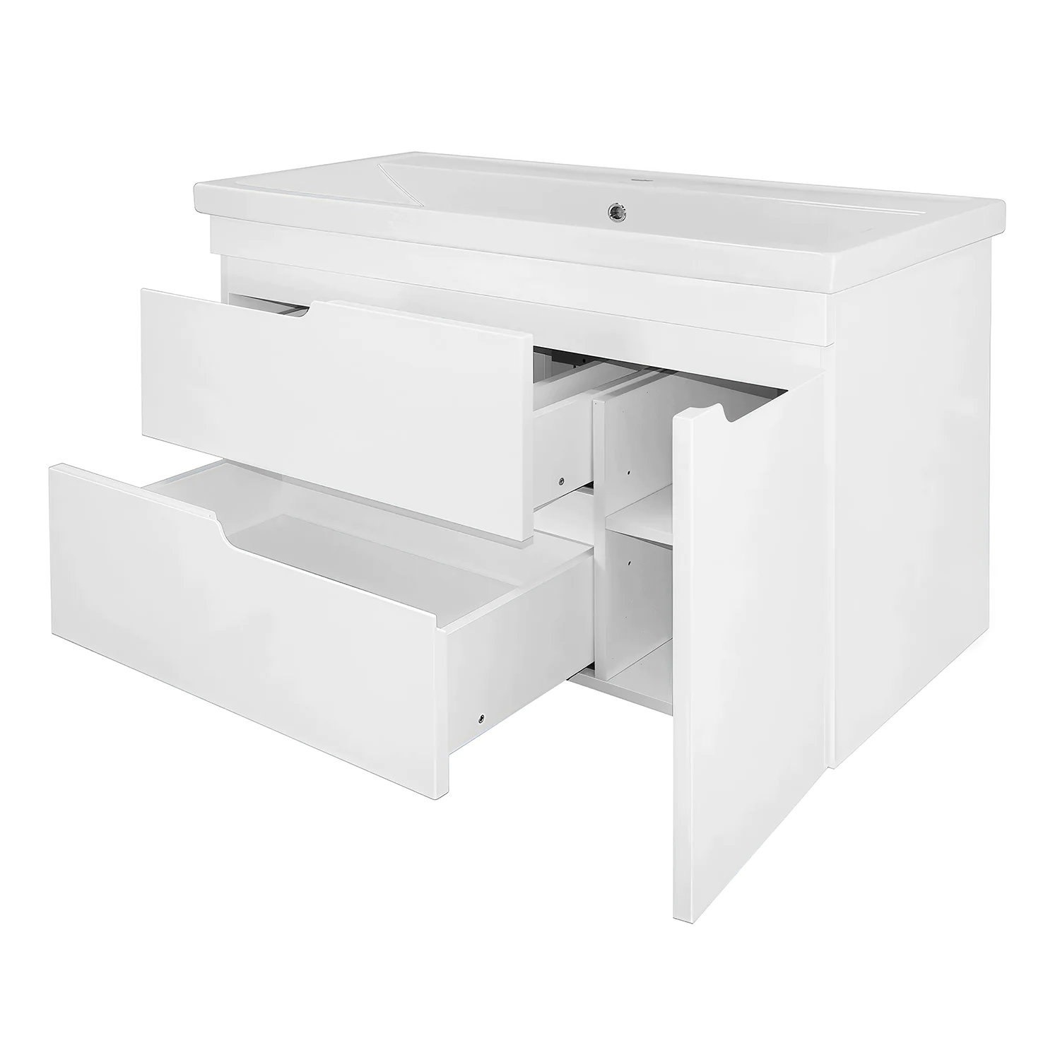 Комплект Тумба Azario KANTRI 100/2 1005х455х870 подвесная, дверь с раковиной Фостер 100, белый глянец (CS00097258) — фото №2