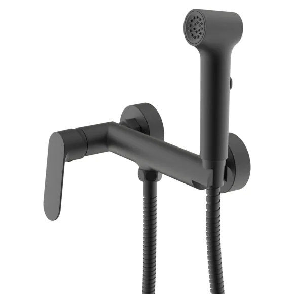 Гигиенический душ Azario Alanti со смесителем, керамический картридж, однорычажный, шланг 150 см, черный матовый (AZ-K2532B)