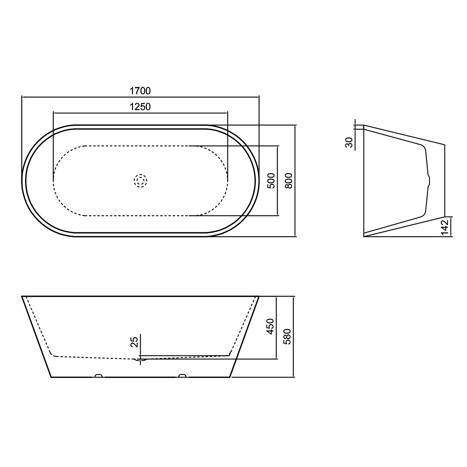 Ванна акриловая Azario RICH 1700x800x580 отдельностоящая, в комплекте с сифоном и металлической рамой, цвет белый (AZ-6605-17080) — фото №6