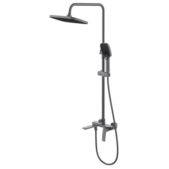 Душевая система Azario Conda с квадратным тропическим душем, керамический картридж, шланг 150 см, графит (AZ-K2411GR)